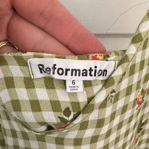Reformation Olive Checkered Floral Dress